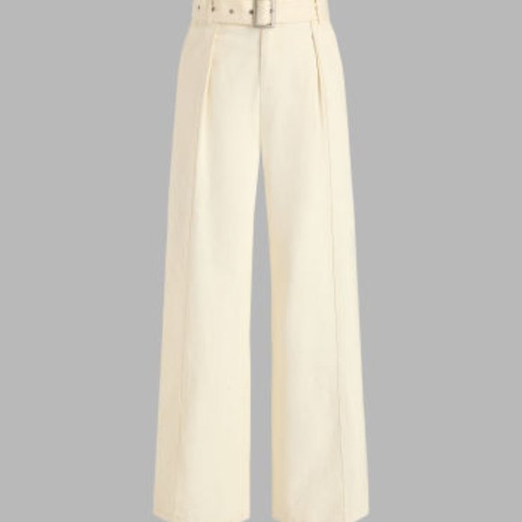 NWT Ivory Solid Pants With Belt - Picture 1 of 2